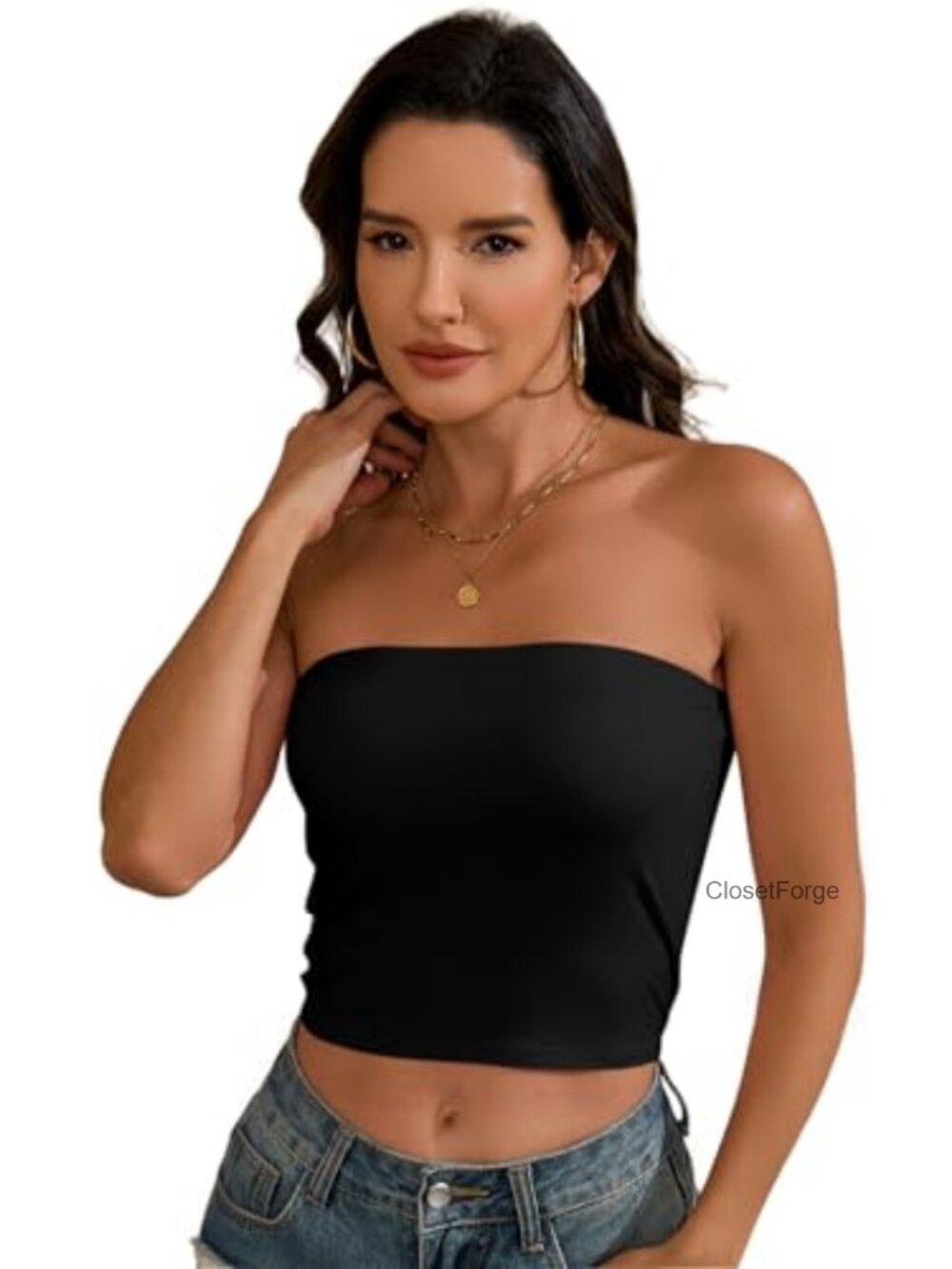 Womens Strapless Tube Top Backless Double Lined Bandeau Crop Top
